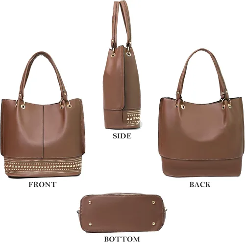 Miniatura 7 de HimmLig Juego de bolsas de mano para mujer, bolso grande y bolso de mano de cuero vegano, bolsa de hombro, bolsa cruzada, juego de 3 piezas