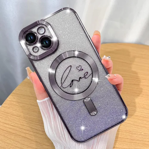 Miniatura 23 de ZIYE Funda Magnética Diseñada para iPhone 11 Funda con Purpurina Plateado de Lujo Corazón de Amor Compatible con MagSafe Funda Transparente