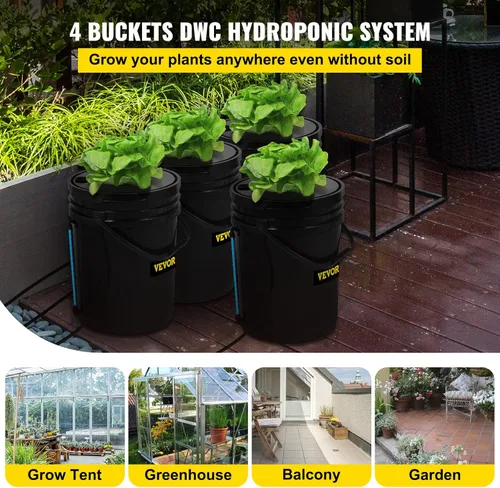 Miniatura 2 de VEVOR Sistema Hidropónico DWC, 5 Galones 4 Cubetas, Cubo de Cultivo de Agua Profunda, Kit de Cultivo Hidropónico con Bomba, Piedra de Aire