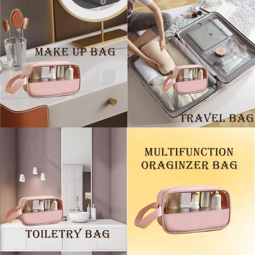 Miniatura 4 de Bolsa de maquillaje transparente, bolsa de cosméticos portátil de viaje para mujeres, aprobada por la TSA, bolsa transparente impermeable de PVC