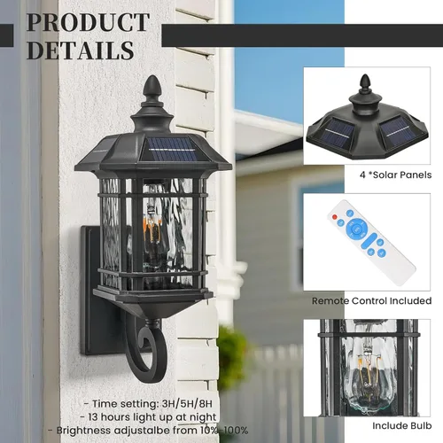 Miniatura 4 de Aplique solar para exteriores de 15.7 pulgadas de altura, accesorio de iluminación exterior del atardecer al amanecer, lámpara de pared solar