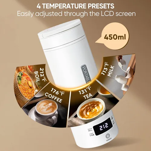 Miniatura 4 de Hervidor eléctrico portátil, hervidor de té de viaje, calentador de café de caldera de agua caliente pequeña 15.2 fl oz, acero inoxidable 316, 4