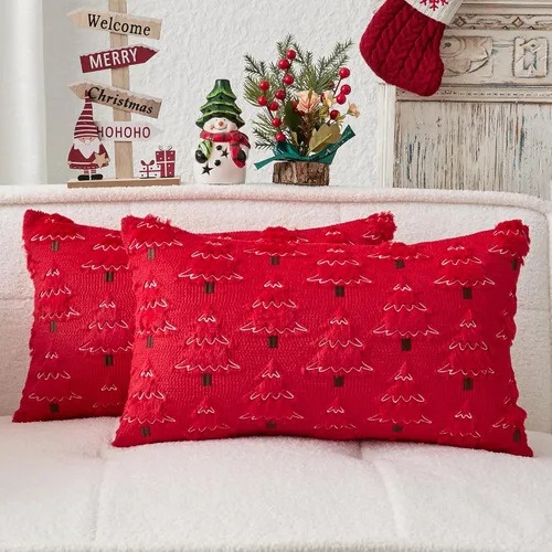 Miniatura 45 de Kevin Textile - Fundas de almohada con diseño de árbol de Navidad de 16 x 16 pulgadas, juego de 2, bordado de lujo, felpa suave, piel sintética