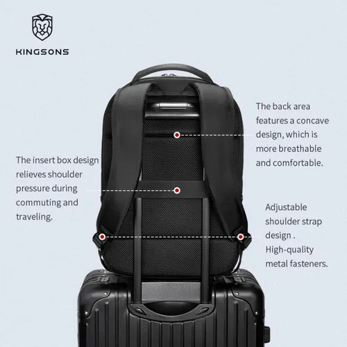 Miniatura 5 de Kingsons Mochila con compartimento para laptop de 15.6 pulgadas para hombres, mochila de negocios delgada y duradera para el trabajo, viajes