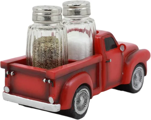 Miniatura 6 de Ebros - Figura clásica de camioneta roja a la antigua usanza, para cocteleras de cristal y salero, decoración de cocina, estatua (S&P Shakers)