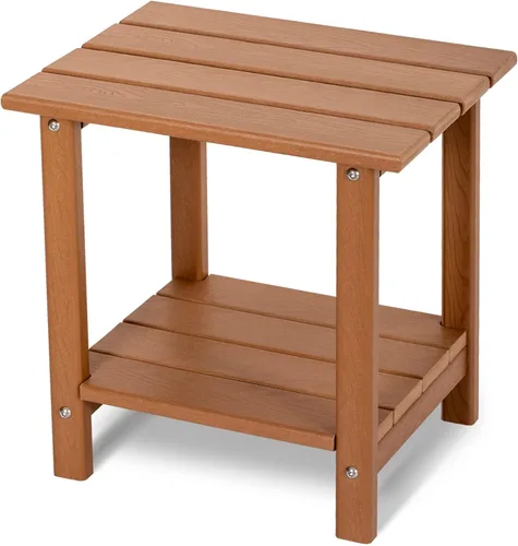 Miniatura 10 de Mesa auxiliar redonda de 2 niveles para exteriores con veta similar a la madera, mesa auxiliar Adirondack de HDPE para patio, mesa auxiliar Azul