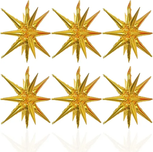 Miniatura 31 de 6 Globos de Papel de Aluminio con Forma de Estrella Negra de Una Pieza, Globo de Estrella de 14 Puntas 4D Cono Starburst de Mylar de 22 Pulgadas