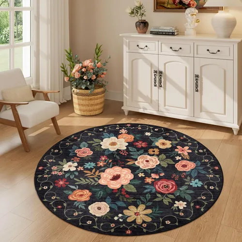 Miniatura 100 de DUKINO Alfombra de área de 6 x 9 pies, alfombra floral para sala de estar, ligera, antideslizante, lavable, alfombra de interior de pelo bajo
