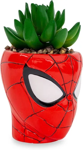 Miniatura 2 de Toynk Marvel Comics Spider-Man Web-Head - Mini maceta de cerámica de 3 pulgadas con suculentas artificiales, maceta pequeña, plantas