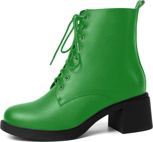 Miniatura 58 de ROSERWISH Botas altas de tacón bajo y grueso para mujer, con cordones, cómodas, modernas, con puntera redonda, de 2.5 pulgadas
