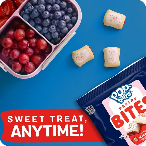 Miniatura 8 de Pop-Tarts Bocaditos de pastelería horneados, aperitivos para niños, almuerzo escolar, fresa esmerilada (5 cajas, 25 bolsas)