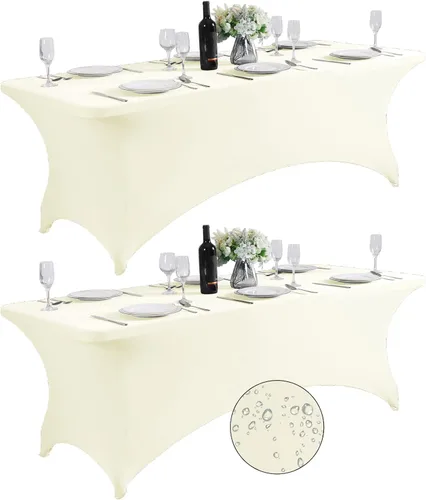Miniatura 11 de SuperO - Paquete de 2 manteles de elastano impermeables para mesas de 6 pies, mantel elástico universal ajustable para fiestas, banquetes, bodas