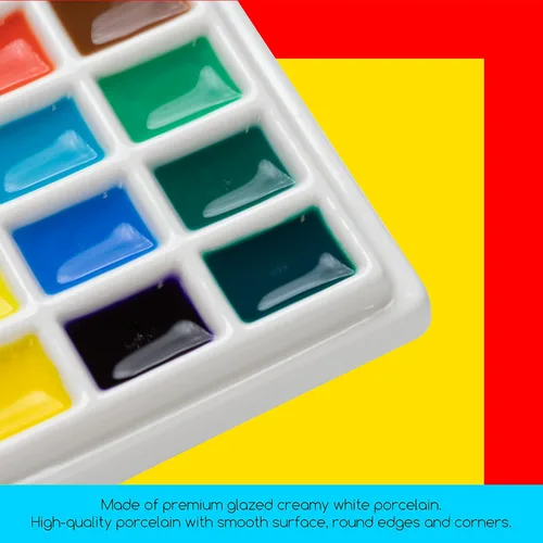 Miniatura 3 de MEEDEN Paquete de 3 paletas de cerámica con cubierta, paleta de pintura para mezcla de colores de gouache de acuarela, paleta de porcelana blanca