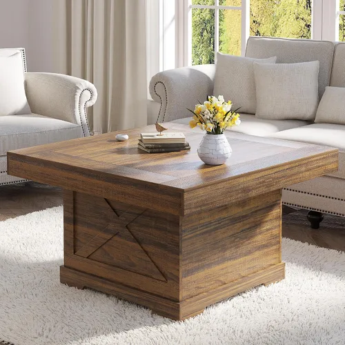 Miniatura 13 de Lareth - Mesa de café con almacenamiento, mesa de centro rústica de madera de 47.2 pulgadas con 4 cajones para sala de estar, mesa de té