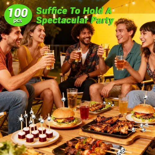 Miniatura 6 de 100 piezas de palillos de cóctel, palillos de dientes decorativos de bola de discoteca para aperitivos, pinchos de cóctel plateados para aperitivos