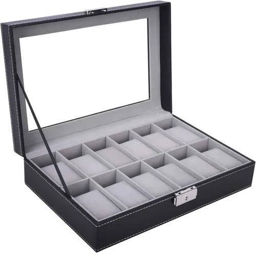 Miniatura 2 de AUTOARK Caja de reloj de cuero, 12 relojes, organizador de joyas, negro, AW-040