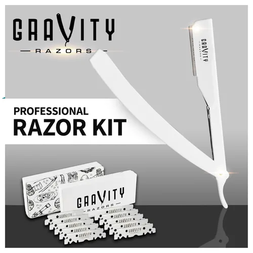 Miniatura 2 de Kit de navaja de afeitar recta profesional GRAVITY RAZORS – Ultra Exposición, incluye 10 cuchillas premium, 2 mm expuestas, blanco