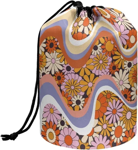 Miniatura 34 de Poceacles Bolsa de maquillaje con cordón, estuche portátil para cosméticos, bolsa de aseo de viaje, organizador de barril, bolsa de almacenamiento
