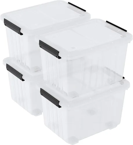 Miniatura 8 de Contenedores de almacenamiento transparentes de 70 L, paquete de 4, contenedores de almacenamiento apilables de plástico con tapas y ruedas, sin BPA