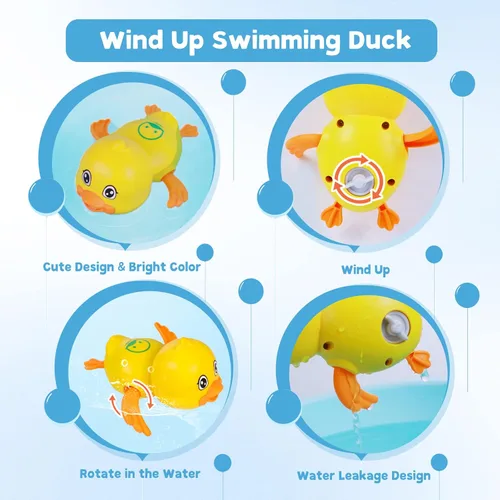 Miniatura 3 de Cuterabit Juguetes de baño para bebés, tortuga y pato flotantes de cuerda para natación, juguetes para la bañera, juguetes de piscina, juguetes