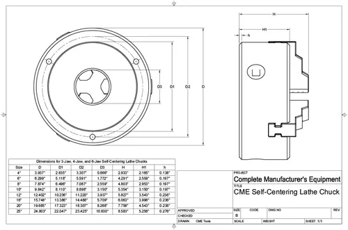 Miniatura 6 de CME Portabrocas de torno autocentrante de 3 mandíbulas de 8 pulgadas con placa de respaldo Camlock D1-5, mordazas reversibles de dos piezas