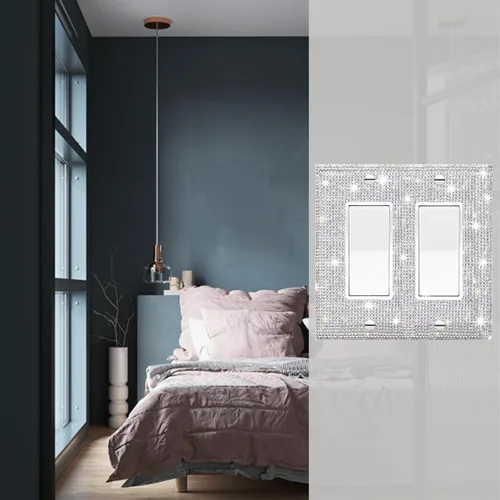 Miniatura 4 de 1 PC Cubierta de placa de pared con diamantes de imitación brillantes en plata, cubre interruptores eléctricos, cubierta decorativa para interruptor