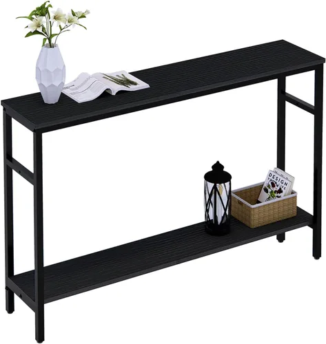 Miniatura 12 de Timberer Mesa consola estrecha, mesa de sofá de 39.4 pulgadas con estante ajustable, mesa larga delgada de 2 niveles para pasillo, entrada, sala