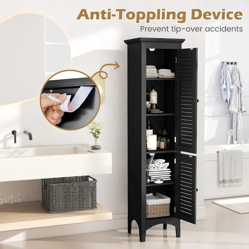 Miniatura 9 de Tangkula Armario de almacenamiento de baño de 63 pulgadas de alto, torre de lino estrecha independiente con estante ajustable, gabinete moderno