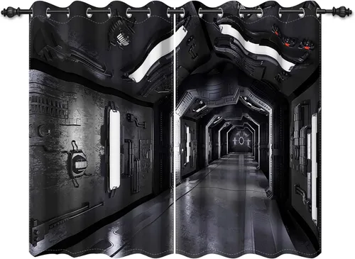 Miniatura 8 de Renaiss Cortinas para ventana del espacio exterior, paso interior de la estación espacial, corredor de ciencia ficción futurista, vista
