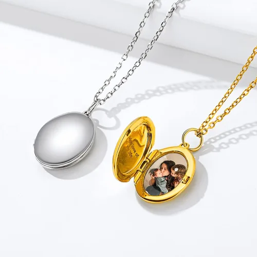 Miniatura 6 de ChicSilver Collar con colgante de medallón ovalado personalizado, plata de ley 925, chapado en oro de 18 quilates, collar de foto personalizado
