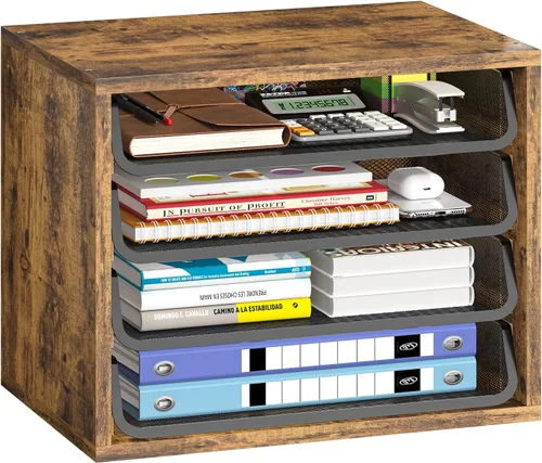 Simple Trending Organizadores de Archivos de Escritorio, Bandeja de Cartas de 4 Niveles Organizador de Papel con Portaarchivos, Clasificador de