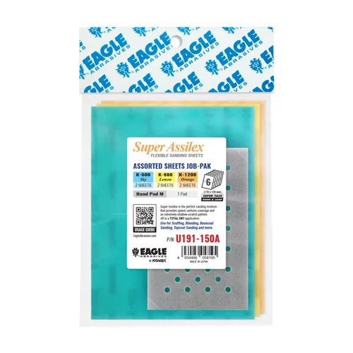 Miniatura 17 de Super Assilex Hojas de Lijado Flexibles Job-PAK, Lime K-1000, U191-2507, 4 Hojas + 1 Almohadilla de Mano M para Medias Hojas K-1000 Lima