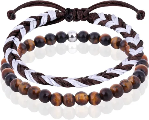 Miniatura 32 de Pulseras de cuentas negras para hombres y niños: 0.236 in de obsidiana ónix cuentas de lava para hombre conjunto de pulseras para hombre - Genial