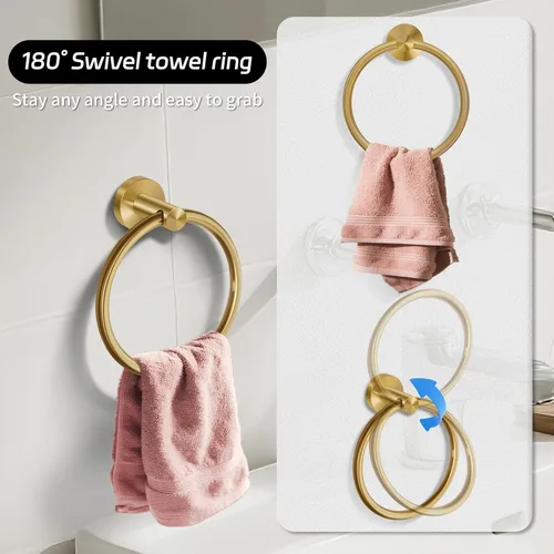 Miniatura 3 de Juego de 5 piezas de accesorios de baño de oro cepillado con toalleros para baño, juego de toallas de baño de acero inoxidable de 23.6 pulgadas, kit