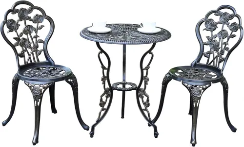 JARDIN DE CENTENNIAL Juego de Bistró para Patio. Juego de Mesa de Bistró de Aluminio Fundido Resistente al Óxido con Orificio para Sombrilla para
