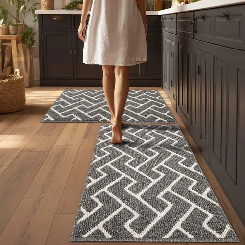 Miniatura 12 de hicorfe Juego de 2 tapetes de cocina antideslizantes para piso, cómodas alfombras de cocina lavables para pasillos, entrada, cuarto de servicio