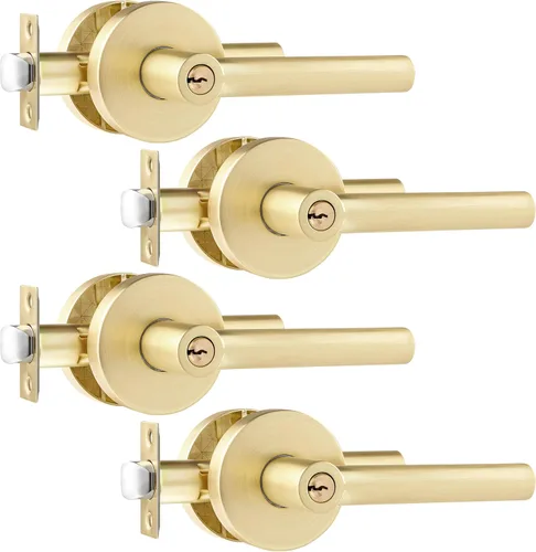 Miniatura 21 de Leydebong Paquete de 1 manija de puerta de entrada resistente dorada (para oficina y puerta delantera) reversible para lado derecho e izquierdo
