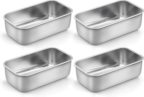 LIANYU Paquete de 4 mini moldes para hornear pan, 6.3 x 3.5 pulgadas, molde pequeño de acero inoxidable para pan casero, molde de hojalata para
