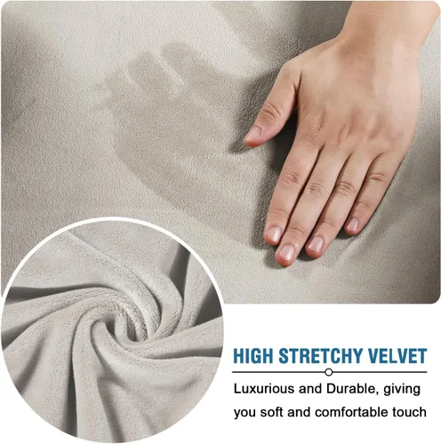 Miniatura 5 de H.VERSAILTEX Funda de terciopelo moderna de felpa de 4 piezas de alta elasticidad para sofá, protector de muebles de ajuste perfecto, funda de Avena