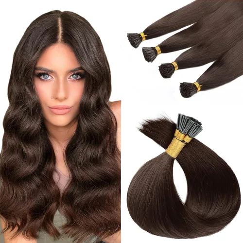 Miniatura 32 de Lacer Extensiones de cabello humano con punta en I, extensiones de cabello humano rizado lacio color negro natural, 1B de 12 pulgadas, extensiones
