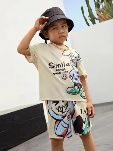 Miniatura 4 de Floerns Conjunto de camiseta con estampado gráfico de dos piezas para niños y pantalones cortos