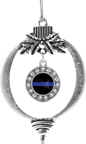 Miniatura 190 de Inspired Silver - Bonita bandera estadounidense - Adorno de Navidad plateado - Adorno de árbol de Navidad con dije circular con circonita cúbica
