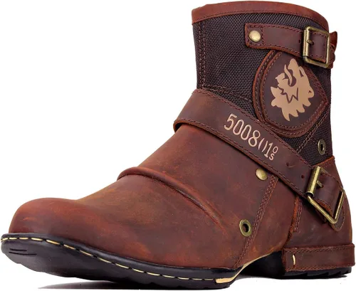 OSSTONE Botas de moto para hombres Moda Zipper-up Cuero Chukka Botas Casual Zapatos OS-5008-1-ABNH