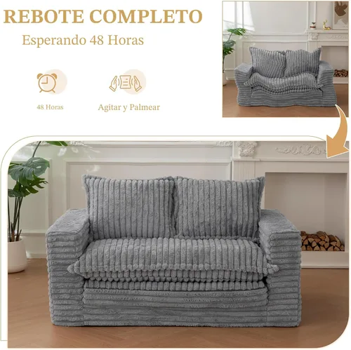 Miniatura 7 de YOSHOOT Sofá Cama de Dos Plazas, Sofá Cama Convertible Sillón Futón para Sala de Estar, Sofá de Piso Extraíble 3 en 1 con Cojín y Almohadas, Gris