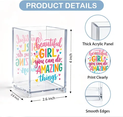 Miniatura 2 de Beautiful Girl You Can Do Amazing Things - Soporte para lápiz cosmético de acrílico, accesorios de tocador, organizador de maquillaje para hija