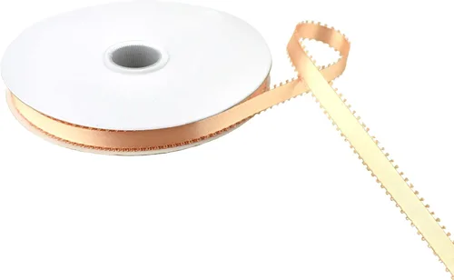 Miniatura 34 de Homeford Cinta de satén de doble cara con borde Picot, 50 yardas (3/8 pulgadas, oro antiguo)