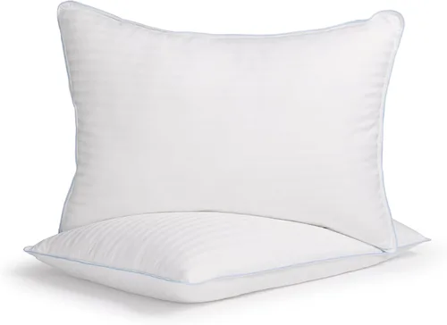 eLuxurySupply - Almohadas de cama de alta calidad, paquete de 2, almohadas de cama para dormir, densidad media y loft, funda 100% algodón y relleno