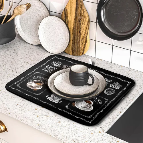 Miniatura 5 de Giwawa Tapete de secado de platos de café, vintage, antifatiga, taza de expreso, máquina de frijoles negros, tapete escurridor de platos, protector