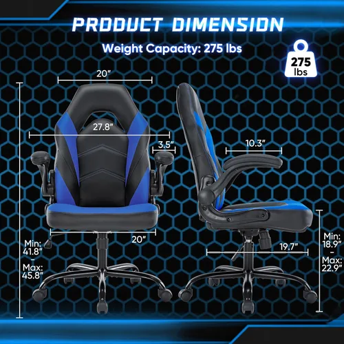 Miniatura 3 de NEWBULIG Silla de escritorio para juegos de computadora, soporte lumbar ergonómico grande con reposabrazos abatibles y ruedas giratorias de 360°