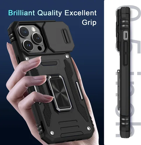 Miniatura 198 de DEERLAMN Funda para iPhone Xs Max con funda deslizante para cámara + protector de pantalla, soporte giratorio de anillo de grado militar a prueba